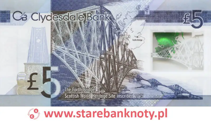 widok banknotu 5 funtów szkockich rewers seria : World Heritage